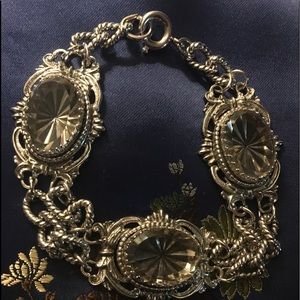 Silver tone smokey crystal bracelet